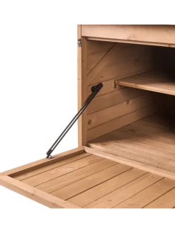 Gerätehaus mit Holzunterstand TOFFIA in Braun - (W) 127 x (H) 160 x (L) 66 cm