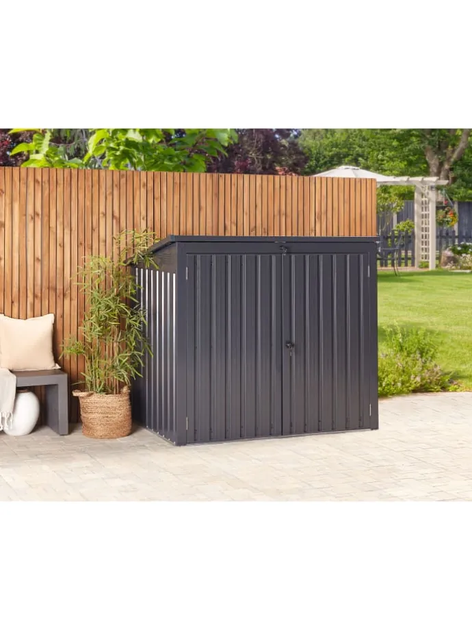 Gerätehaus mit Holzunterstand MOENA in Grau - (W) 158 x (H) 134 x (L) 96 cm