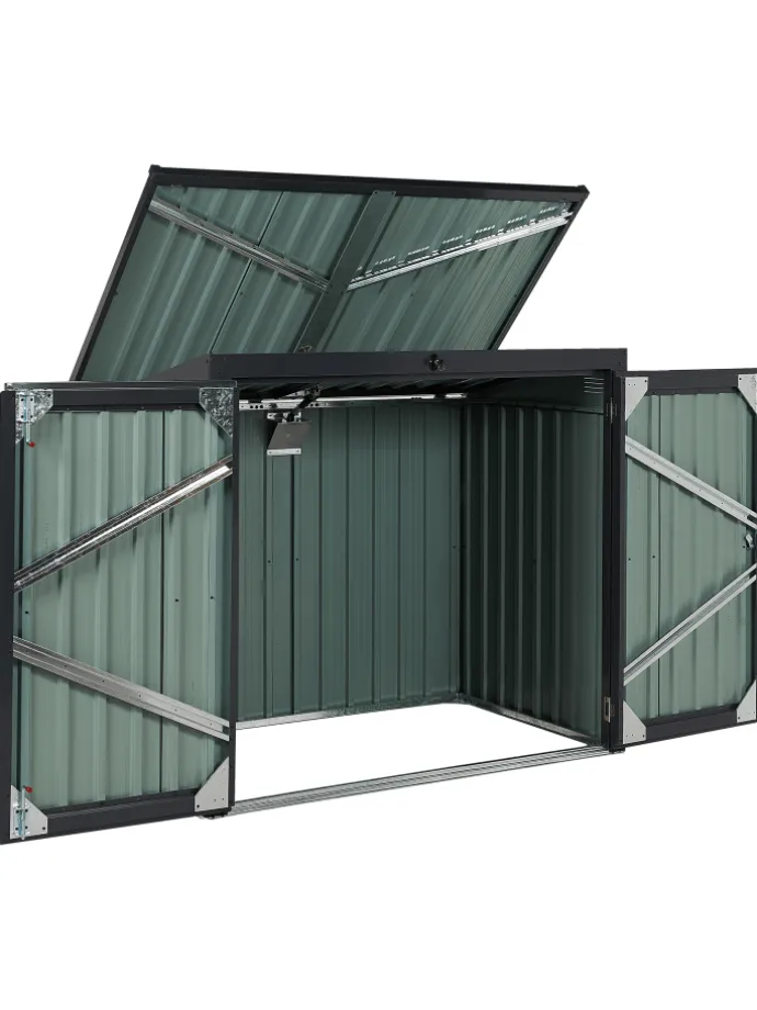 Gerätehaus mit Holzunterstand MOENA in Grau - (W) 158 x (H) 134 x (L) 96 cm