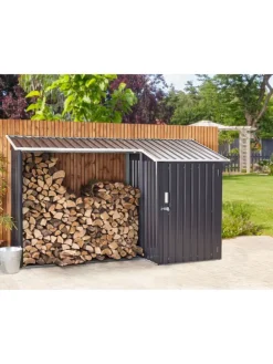 Gerätehaus mit Holzunterstand AOSTA in Grau - (W) 270 x (H) 158 x (L) 105 cm