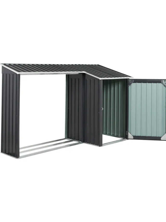 Gerätehaus mit Holzunterstand AOSTA in Grau - (W) 270 x (H) 158 x (L) 105 cm