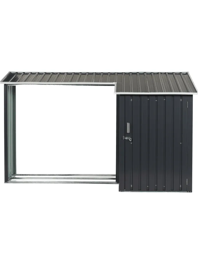 Gerätehaus mit Holzunterstand AOSTA in Grau - (W) 270 x (H) 158 x (L) 105 cm