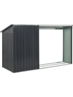 Gerätehaus mit Holzunterstand AOSTA in Grau - (W) 270 x (H) 158 x (L) 105 cm