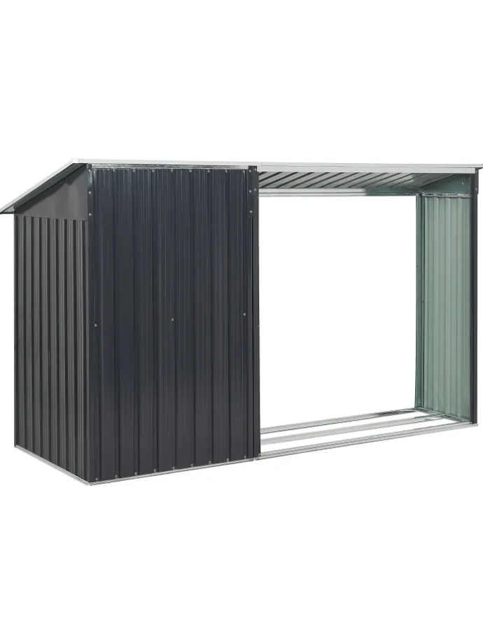 Gerätehaus mit Holzunterstand AOSTA in Grau - (W) 270 x (H) 158 x (L) 105 cm