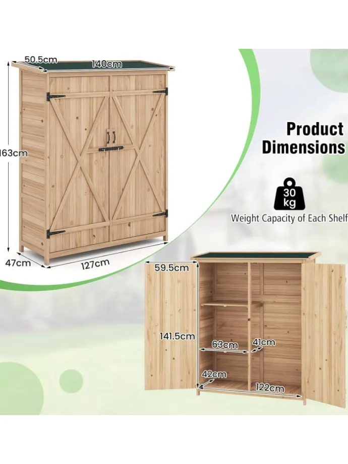Geräteschuppen Holz 140 x 51 x 163 cm in Hellbraun