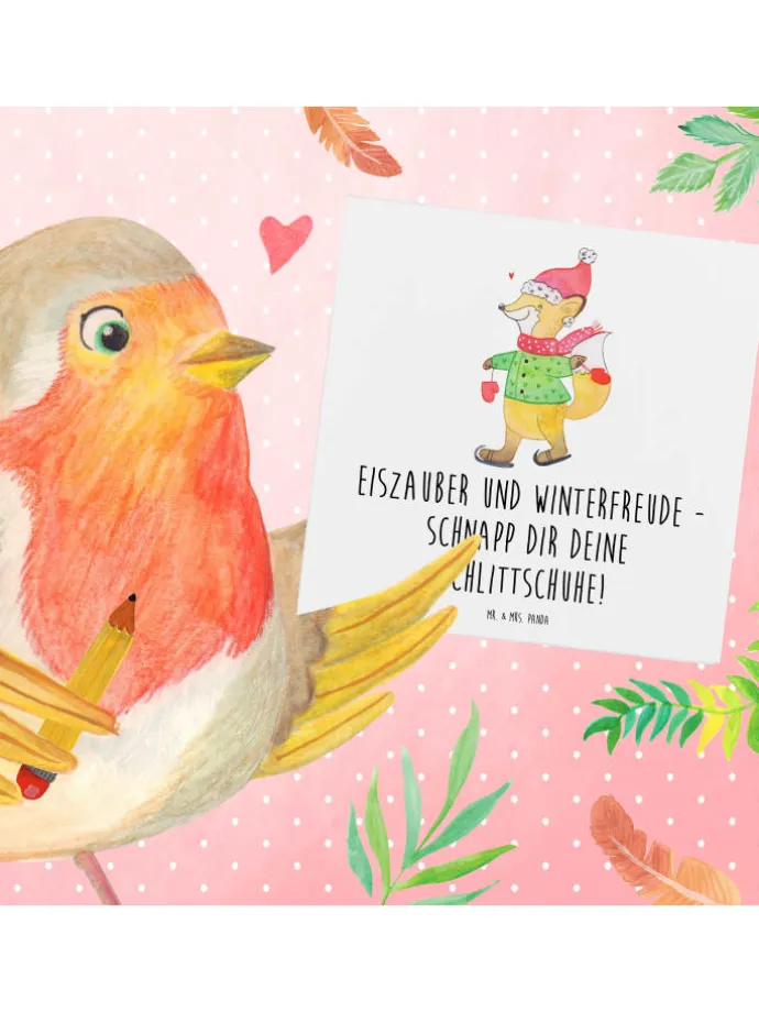 Geschenkkarte Winter Schlittschuhlaufen mit Spruch in Weiß