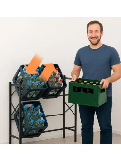 Getränkekistenregal in Schwarz - (B)104 x (H)80 x (T)32 cm