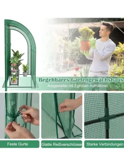 Gewächshaus begehbar mit drei Regalebenen 200x100x215cm in Grün