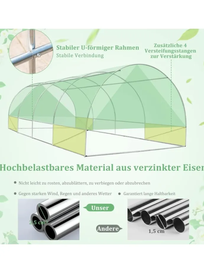 Gewächshaus 600x300x200cm in Grün