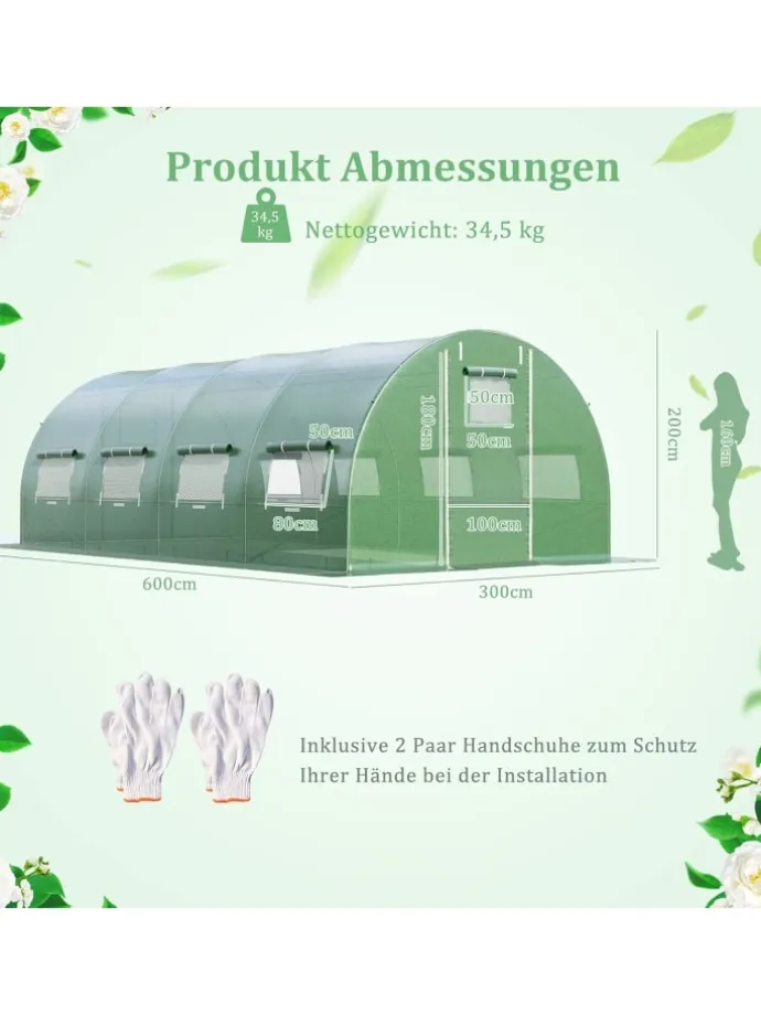 Gewächshaus 600x300x200cm in Grün