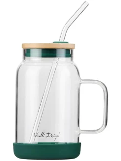 Glas mit Trinkhalm in Grün - 600 ml