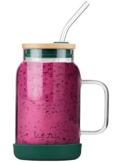 Glas mit Trinkhalm in Grün - 600 ml