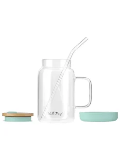 Glas mit Trinkhalm in Hellblau - 600 ml