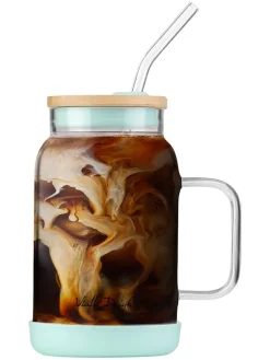 Glas mit Trinkhalm in Hellblau - 600 ml