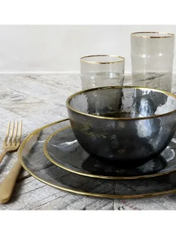 Glasschale mit Goldrand in Grau | Gold