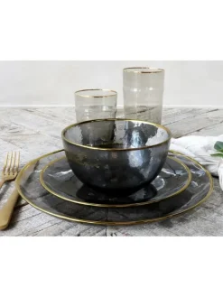 Glasschale mit Goldrand in Grau | Gold