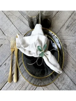 Glasteller mit Goldrand in Grau | Gold