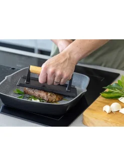 Grillpresse in Schwarz/ Hellbraun - (L)21 x (B)11 cm