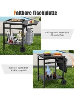 Grilltisch mit Tischplatte klappbar in Schwarz