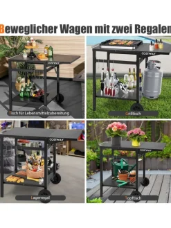 Grilltisch mit Tischplatte klappbar in Schwarz