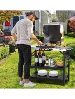 Grillwagen 3 Ablagen in Schwarz