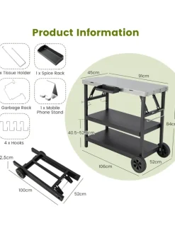 Grillwagen 3 Ablagen in Schwarz