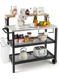 Grillwagen mit aufklappbarem Tisch in Schwarz