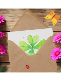 Grußkarte Blume Kleeblatt ohne Spruch in Weiß