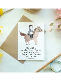 Grußkarte Pferd Reiten mit Spruch in Weiß