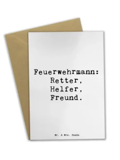 Grußkarte Spruch Feuerwehrmann Rettungsheld mit... in Weiß