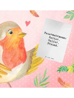 Grußkarte Spruch Feuerwehrmann Rettungsheld mit... in Weiß