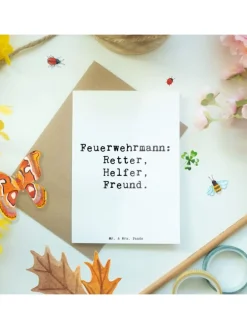Grußkarte Spruch Feuerwehrmann Rettungsheld mit... in Weiß