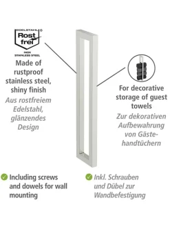 Handtuchhalter ''Reitani'' in Silber - (B)2 x (H)40 x (T)9 cm