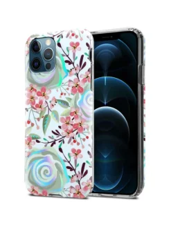 Hülle für Apple iPhone 12 PRO MAX Blumen Muster in PFIRSICHBLÜTEN