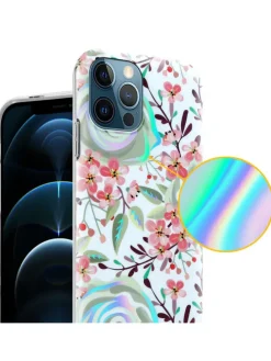 Hülle für Apple iPhone 12 PRO MAX Blumen Muster in PFIRSICHBLÜTEN
