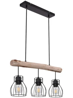 Hängeleuchte in Schwarz/ Hellbraun - (L)60 x (B)13,5 x (H)140 cm