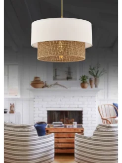 Hängeleuchte in Weiß/ Beige - (H)65 x Ø 30 cm