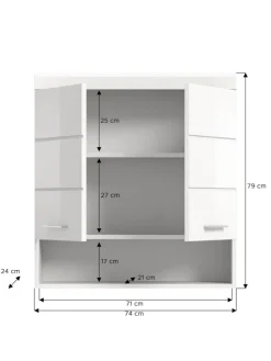 Hängeschrank in weiß/weiß hochglanz - (B) 74 x (H) 79 x (T) 24