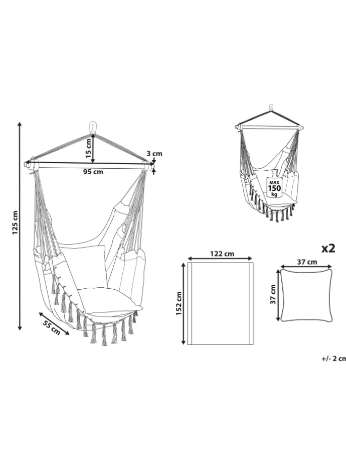 Hängesessel BONEA in Grau - (W) 95 x (H) 125 x (L) 55 cm