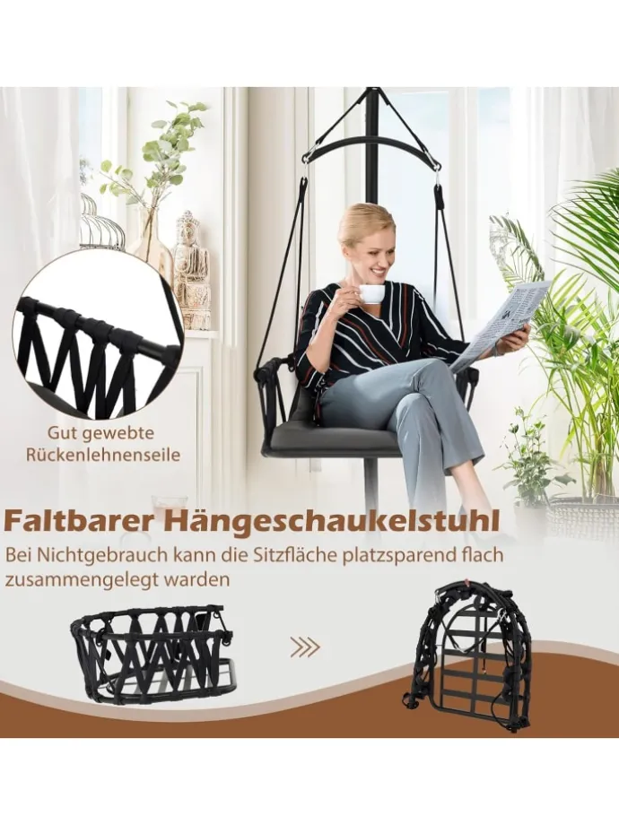 Hängesessel mit Gestell & Aufhängegurt bis 150kg in Grau