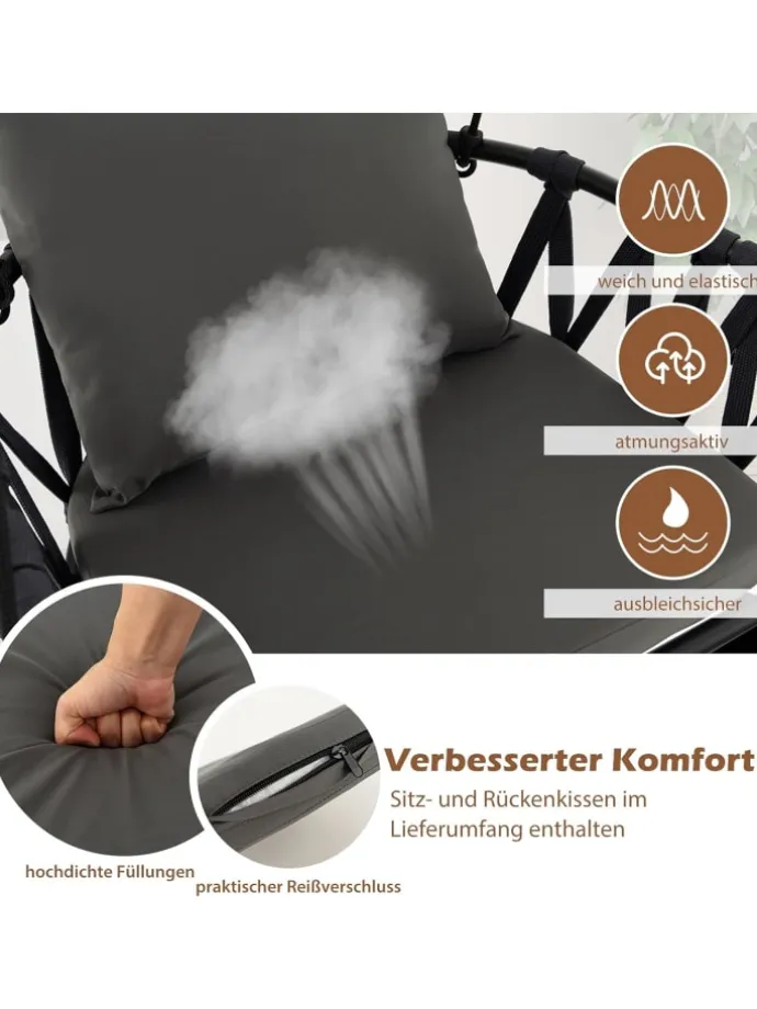 Hängesessel mit Gestell & Aufhängegurt bis 150kg in Grau