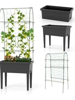 Hochbeet mit Rankgitter 76x37x189cm in Schwarz