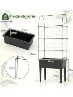 Hochbeet mit Rankgitter 76x37x189cm in Schwarz