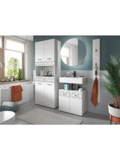 Hochschrank breit in weiß Melamin/weiß Melamin - (B) 70 x (H) 187 x (T) 34