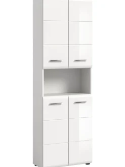 Hochschrank breit in Weiß/Weiß Hochglanz - (B) 60 x (H) 185 x (T) 30