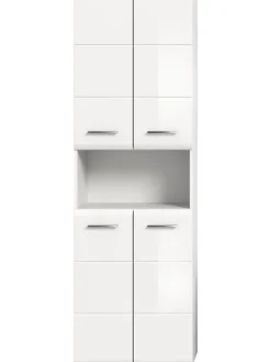 Hochschrank breit in Weiß/Weiß Hochglanz - (B) 60 x (H) 185 x (T) 30