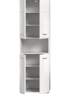 Hochschrank breit in Weiß/Weiß Hochglanz - (B) 60 x (H) 185 x (T) 30