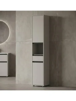 Hochschrank HAMBURG Soft-Close Badschrank schmal Badregal in Steingrau