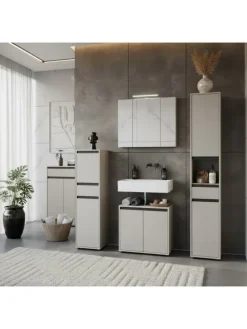 Hochschrank HAMBURG Soft-Close Badschrank schmal Badregal in Steingrau