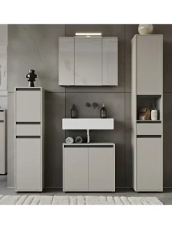 Hochschrank HAMBURG Soft-Close Badschrank schmal Badregal in Steingrau